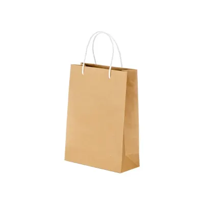 Pungă promoțională din hârtie reciclată de 150 g/m², cu pliu lateral și mânere scurte colorate